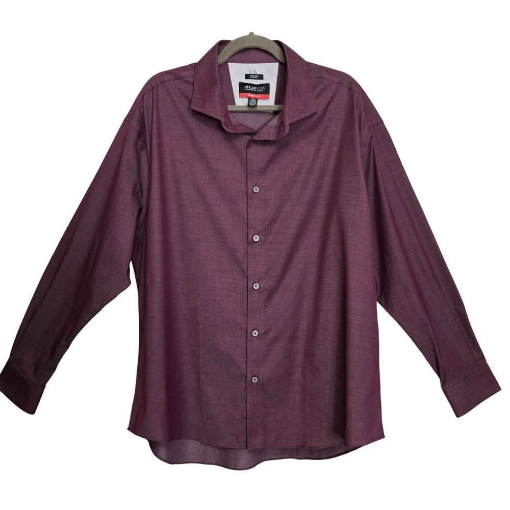 Awearness Kenneth Cole Awear-Tech Slim Fit Non-Iron Dress Shirt Burgundy XXL